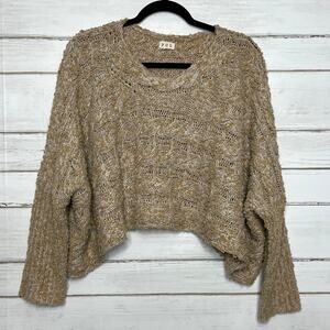 POL Chunky Knit Cropped Sweater Small Tan Cream Boho Pullover